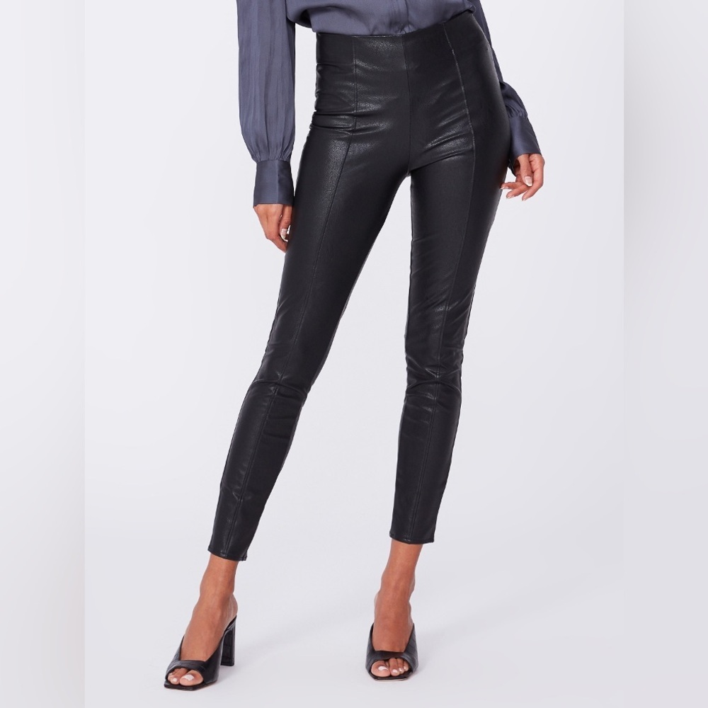PAIGE Kiana Black Vegan Leather Skinny Legging High Rise Seam Front Black Small